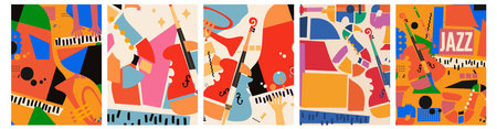 Abstract Music Background, vector illustration. Collage with musical instruments.のイラスト素材