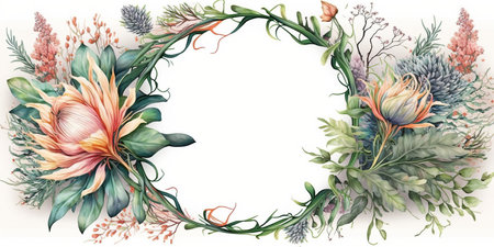 Floral botanical flower. Wedding background card floral decorative border. Leaves minimalistic frame. Plants, branches, Herbal. Greenery wedding square invitation. leaf, Watercolor, line drawing style.の素材