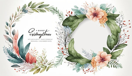 Floral botanical flower. Wedding background card floral decorative border. Leaves minimalistic frame. Plants, branches, Herbal. Greenery wedding square invitation. leaf, Watercolor, line drawing style.の素材