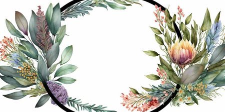 Floral botanical flower. Wedding background card floral decorative border. Leaves minimalistic frame. Plants, branches, Herbal. Greenery wedding square invitation. leaf, Watercolor, line drawing style.の素材
