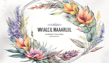 Floral botanical flower. Wedding background card floral decorative border. Leaves minimalistic frame. Plants, branches, Herbal. Greenery wedding square invitation. leaf, Watercolor, line drawing style.の素材