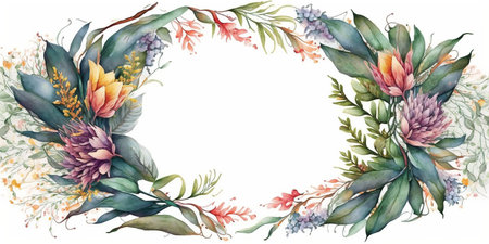 Floral botanical flower. Wedding background card floral decorative border. Leaves minimalistic frame. Plants, branches, Herbal. Greenery wedding square invitation. leaf, Watercolor, line drawing style.の素材