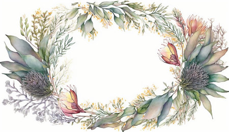 Floral botanical flower. Wedding background card floral decorative border. Leaves minimalistic frame. Plants, branches, Herbal. Greenery wedding square invitation. leaf, Watercolor, line drawing style.の素材