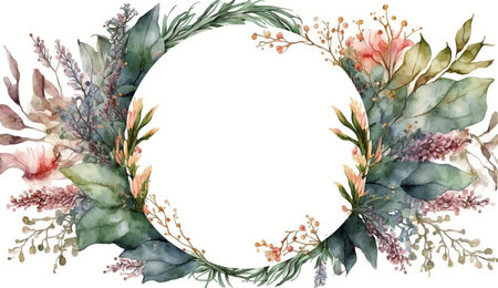 Floral botanical flower. Wedding background card floral decorative border. Leaves minimalistic frame. Plants, branches, Herbal. Greenery wedding square invitation. leaf, Watercolor, line drawing style.の素材