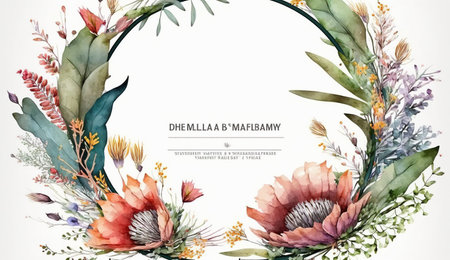 Floral botanical flower. Wedding background card floral decorative border. Leaves minimalistic frame. Plants, branches, Herbal. Greenery wedding square invitation. leaf, Watercolor, line drawing style.の素材
