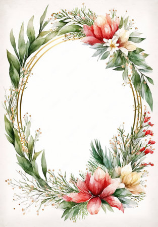 Floral botanical wreath watercolor. Wedding background card floral decorative border. Leaves minimalistic frame. Plants, branches, Herbal. Greenery wedding invitation. leaf, Watercolor, line drawing style.の素材
