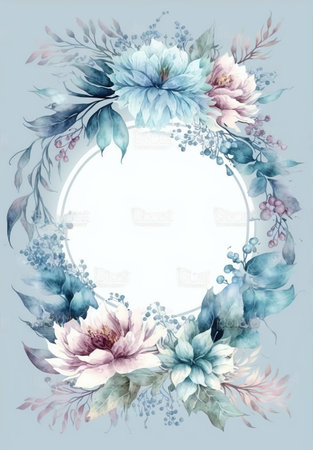 Floral botanical wreath watercolor. Wedding background card floral decorative border. Leaves minimalistic frame. Plants, branches, Herbal. Greenery wedding invitation. leaf, Watercolor, line drawing style.の素材