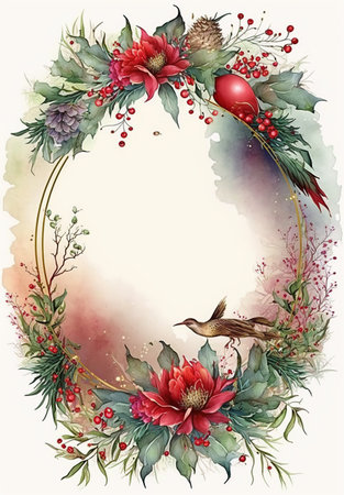 Floral botanical wreath watercolor. Wedding background card floral decorative border. Leaves minimalistic frame. Plants, branches, Herbal. Greenery wedding invitation. leaf, Watercolor, line drawing style.の素材