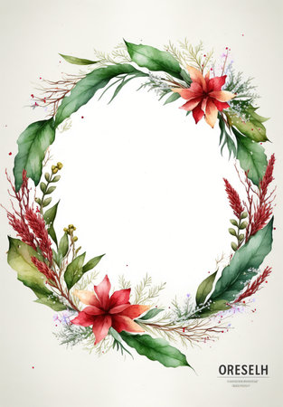 Floral botanical wreath watercolor. Wedding background card floral decorative border. Leaves minimalistic frame. Plants, branches, Herbal. Greenery wedding invitation. leaf, Watercolor, line drawing style.の素材