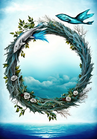 Let's save our oceans. Watercolor illustration for Earth Day or Ocean Day. Blue Under Water waves and bubbles.の素材