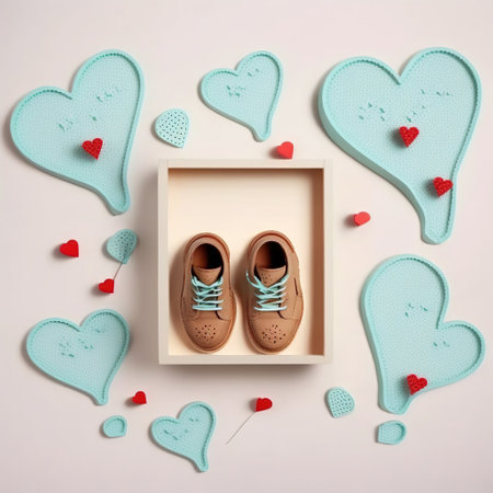 Father's Day poster or banner template with hat,necktie and gift box on blue background.Greetings and presents for Father's Day in flat lay styling. Father giving son ride on back in park.の素材