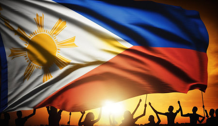 Happy national holiday. Celebrated annually on June 12 in Philippine. Patriotic poster design.の素材
