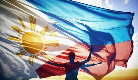 Happy national holiday. Celebrated annually on June 12 in Philippine. Patriotic poster design.の素材