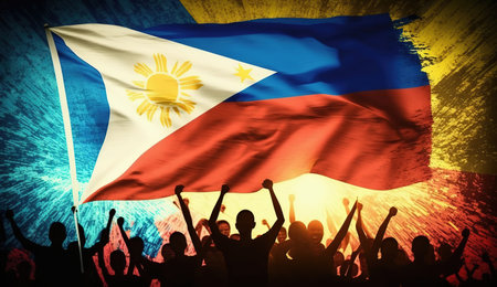 Happy national holiday. Celebrated annually on June 12 in Philippine. Patriotic poster design.の素材