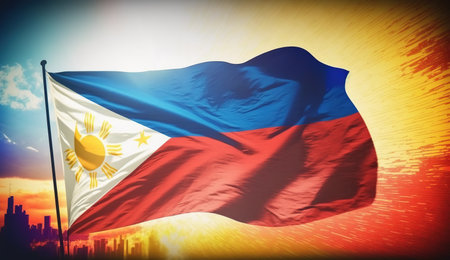 Happy national holiday. Celebrated annually on June 12 in Philippine. Patriotic poster design.の素材