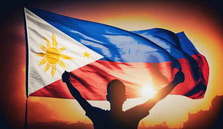 Happy national holiday. Celebrated annually on June 12 in Philippine. Patriotic poster design.の素材