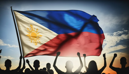 Happy national holiday. Celebrated annually on June 12 in Philippine. Patriotic poster design.の素材