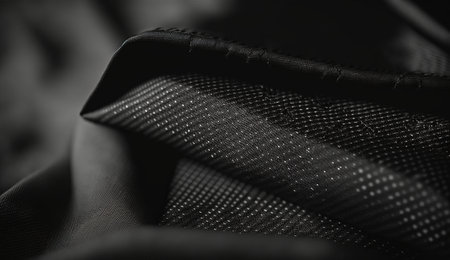 Natural linen colored black dirty canvas fabric background. Black color shirt texture, stretch fabric background. AI Generated.の素材