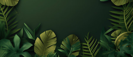 Abstract green background with tropical leaves with copy space.の素材