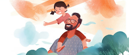 Flat style illustration of father's day with copyspace. Cartoon design.の素材