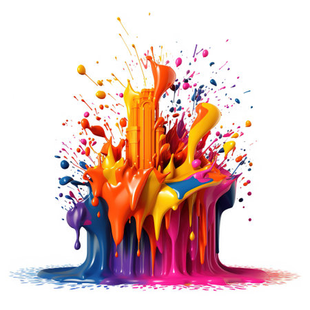 Bright ink or watercolor splash splatter stain brush strokes on white background.の素材