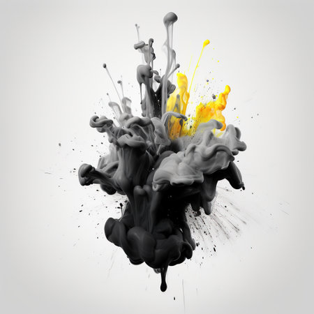 Bright ink or watercolor splash splatter stain brush strokes on white background.の素材