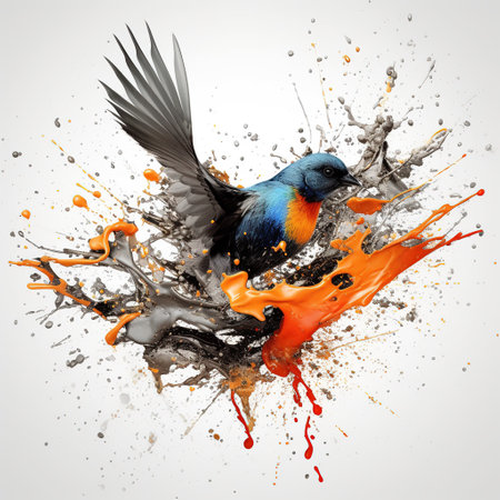 Bright ink or watercolor splash splatter stain brush strokes on white background.の素材