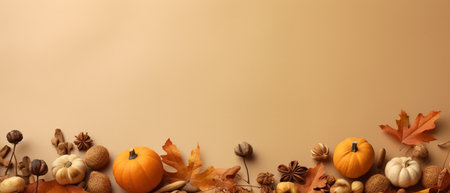 Festive autumn decor from pumpkins, berries and leaves on a white wooden background. Concept of Thanksgiving day or Halloween.の素材