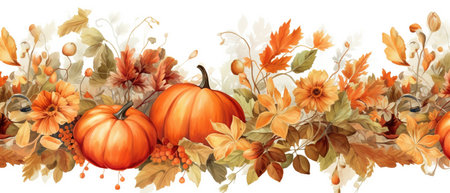 Festive autumn decor from pumpkins, berries and leaves on a white wooden background. Concept of Thanksgiving day or Halloween.の素材
