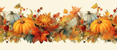 Festive autumn decor from pumpkins, berries and leaves on a white wooden background. Concept of Thanksgiving day or Halloween.の素材