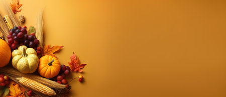 Festive autumn decor from pumpkins, berries and leaves on a white wooden background. Concept of Thanksgiving day or Halloween.の素材