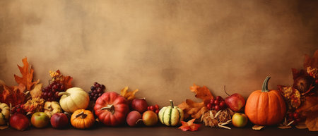 Festive autumn decor from pumpkins, berries and leaves on a white wooden background. Concept of Thanksgiving day or Halloween.の素材