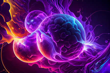 Aspect ratio 3:2 Generative AI. Abstract core plasma flux blast of energy, light, smoke, sparks, and flame creationの素材