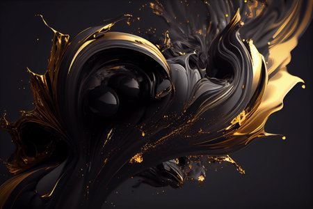 Abstract black and gold explosion background. Aspect ratio 3:2 Generative AI.の素材