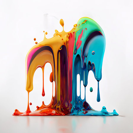 Abstract colorful paint dripping. Bright paint blob. Generative AI.の素材