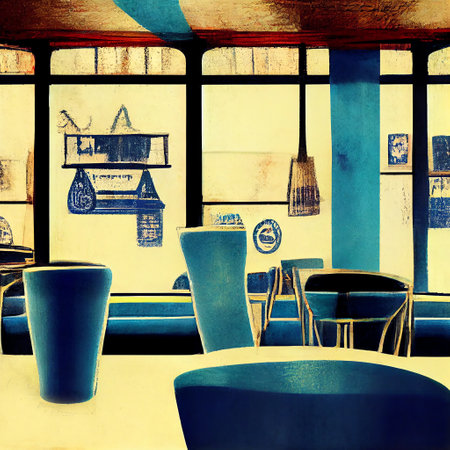 Abstractc cafe retro design. Grunge retro drawing style. Generative AI.の素材