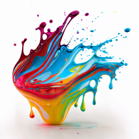 Generative AI. Colorful abstract splash bang on white background.の素材
