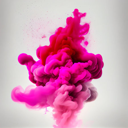 Generative AI. Acrylic colors colorful smoke on white background.の素材
