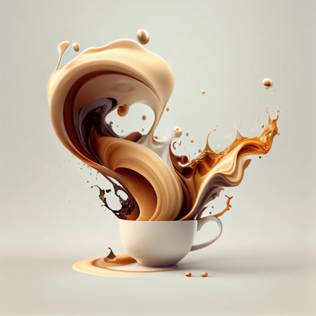 Abstract coffee cup and coffee beens.. Dark background. Generative AI.の素材