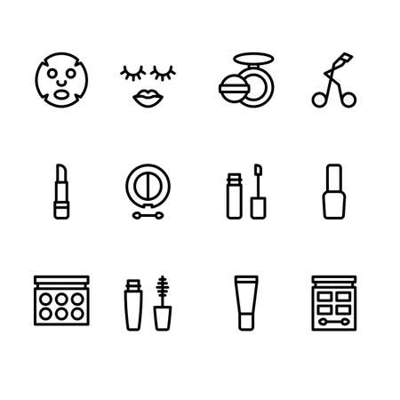 Beauty Cosmetic Minimalistic Flat Line Outline Stroke Icon Pictogram Symbol Set Collectionのイラスト素材