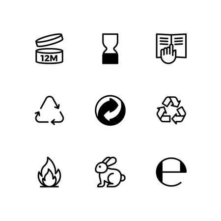 Cosmetics packaging symbols set. Vector Illustrationのイラスト素材