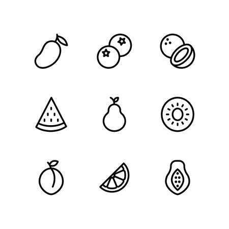 Fruit line icons set, outline style. Vector illustrationのイラスト素材