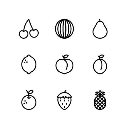 Fruit line icons set, outline style. Vector illustrationのイラスト素材