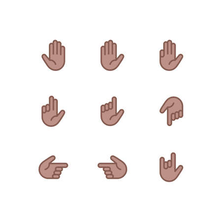 Hand gestures and sign language thin line icon set. Isolated vector illustration of human hands.のイラスト素材