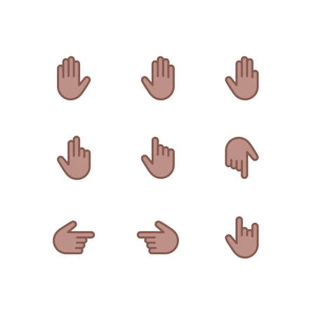 Hand gestures and sign language thin line icon set. Isolated vector illustration of human hands.のイラスト素材