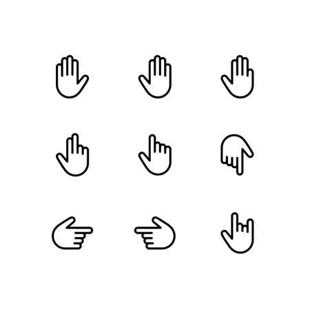 Hand gestures and sign language thin line icon set. Isolated vector illustration of human handsのイラスト素材