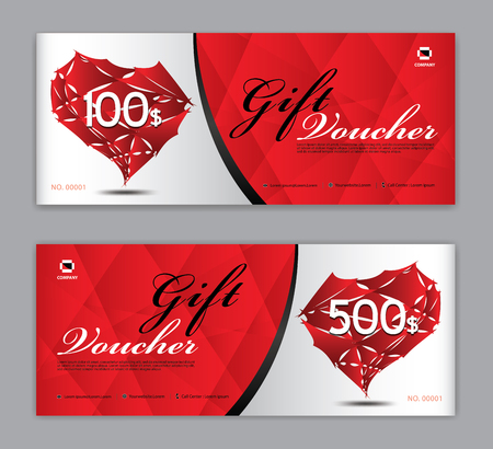 Gift Voucher template, Coupon, discount, for Happy Valentine's Day, Sale banner, Horizontal  layout, discount cards, headers, website, red background.のイラスト素材