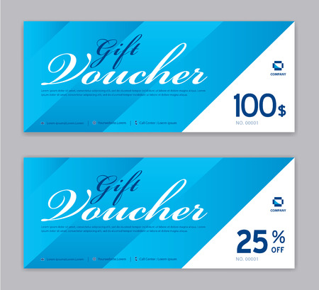 Gift Voucher template, Sale banner, Horizontal  layout, discount cards, headers, website, blue background.のイラスト素材