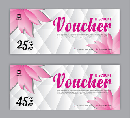 Discount Voucher template, gift voucher, Sale banner, Horizontal  layout, Coupon,  beauty, cosmetics cards, label, promotion, headers, ad, website, pink background.のイラスト素材