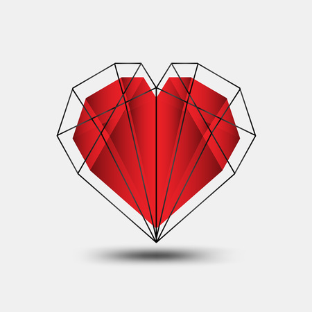 Red heart polygonal, heart iconのイラスト素材